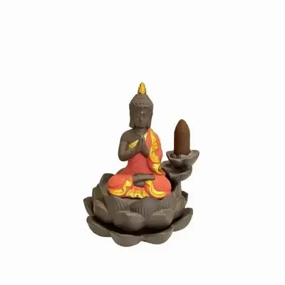 Scents - Backflow Incense Holder Pink Buddha - Lotus Flower 11cm - ARABESK