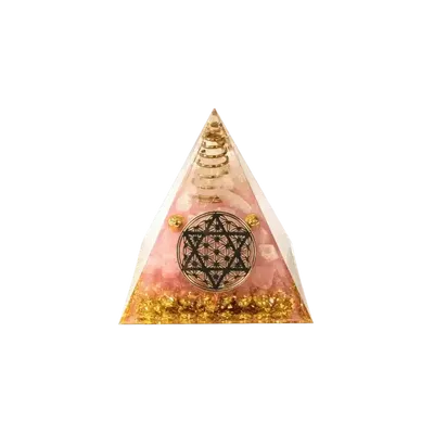 Bijoux - Orgonite Pyramide Cristal de Roche & Quartz Rose Fleur de Vie Pentacle - ARABESK