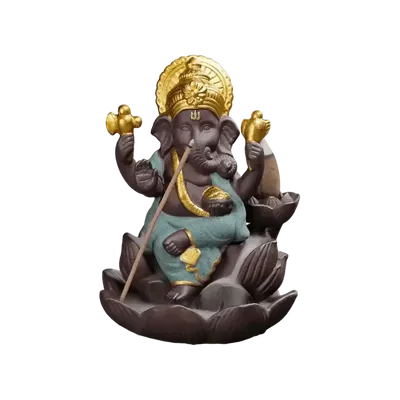 Senteurs - Porte Encens Backflow  Ganesh Lotus - Vert 11cm - ARABESK