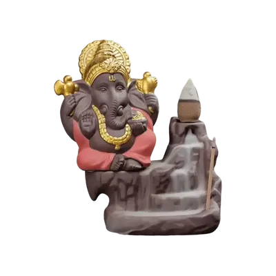 Scents - Backflow Ganesh Incense Holder Red-Gold 11cm - ARABESK
