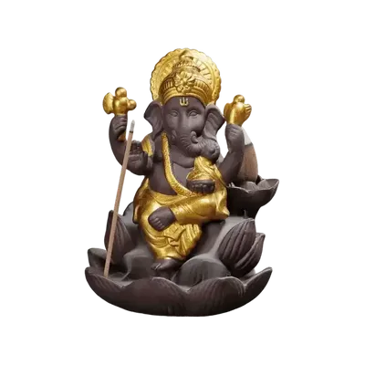 Senteurs - Porte Encens Backflow  Ganesh Lotus - Gold 11cm - ARABESK