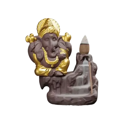 Scents - Backflow Ganesh Gold Incense Holder 11cm - ARABESK