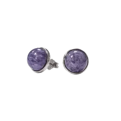 Jewelry - 925 Silver Earrings Charoite AA 8mm - ARABESK