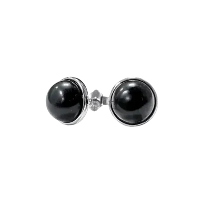 Jewelry - 925 Silver Black Obsidian Earrings A 8mm - ARABESK