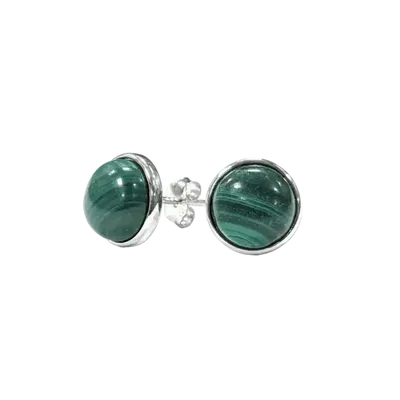 Bijoux - Boucles d'Oreilles Argent 925 Malachite AA 8mm - ARABESK