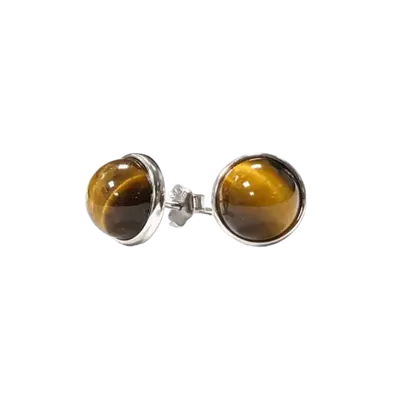 Jewelry - 925 Silver Tiger Eye Earrings AA 8mm - ARABESK