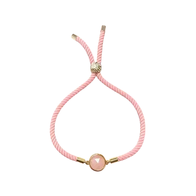Bracelets - Faceted Round Rose Quartz Brass Rope Bracelet 12mm - ARABESK