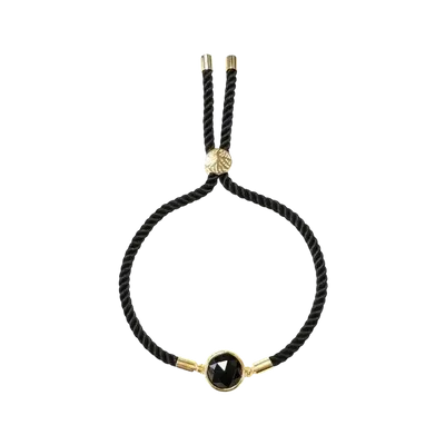 Bracelets - Round Faceted Black Obsidian Brass Rope Bracelet 12mm - ARABESK