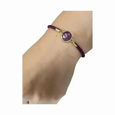 Bracelets - Faceted Round Amethyst Brass Rope Bracelet 12mm - ARABESK