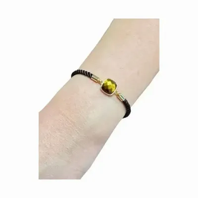 Bracelets - Faceted Round Tiger Eye Brass Rope Bracelet 12mm - ARABESK