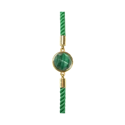 Bracelets - Bracelet Corde Laiton Malachite Rond Facetté 12mm - ARABESK