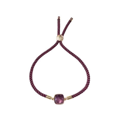 Bracelets - Faceted Square Amethyst Brass Rope Bracelet 11mm - ARABESK