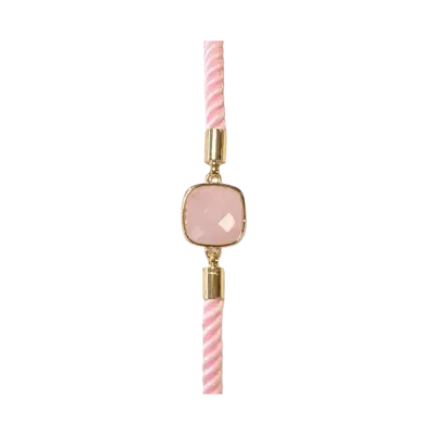 Bracelets - Faceted Square Rose Quartz Brass Rope Bracelet 11mm - ARABESK