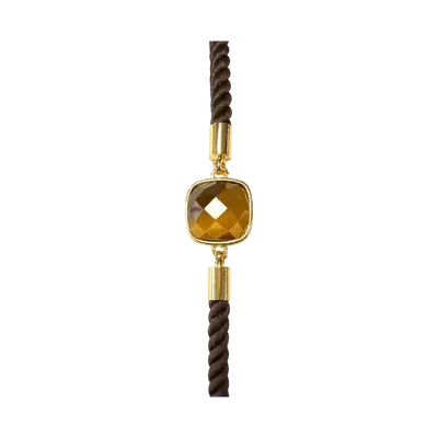 Bracelets - Bracelet Corde Laiton Oeil de Tigre Carré Facetté 11mm - ARABESK