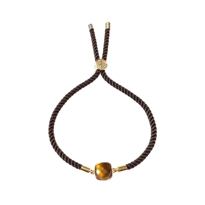 Bracelets - Faceted Square Tiger Eye Brass Rope Bracelet 11mm - ARABESK