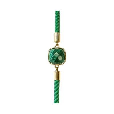 Bracelets - Bracelet Corde Laiton Malachite Carré Facetté 11mm - ARABESK