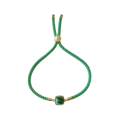 Bracelets - Faceted Square Malachite Brass Rope Bracelet 11mm - ARABESK
