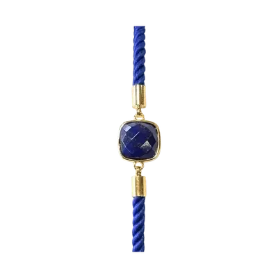 Bracelets - Faceted Square Lapis Lazuli Brass Rope Bracelet 11mm - ARABESK