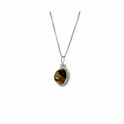 Jewelry - 925 Silver Necklace with AA 10mm Tiger Eye Ball Pendant - ARABESK