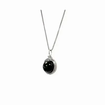 Bijoux - Collier Argent 925 avec Pendentif Boule Onyx Noir A 10mm - ARABESK