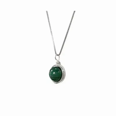 Jewelry - 925 Silver Necklace with Malachite Ball Pendant AA 10mm - ARABESK