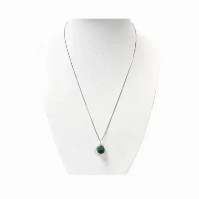 Bijoux - Collier Argent 925 avec Pendentif Boule Malachite AA 10mm - ARABESK