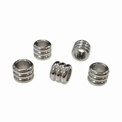 Jewelry - Silver Stainless Steel Wavy Cylinder Spacer Charm Beads 8mm x50 - ARABESK