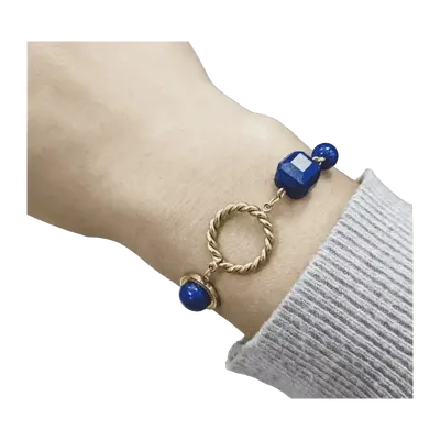 Bracelets - Bracelet Lapis Lazuli A en Acier Inoxydable Doré 23cm - ARABESK