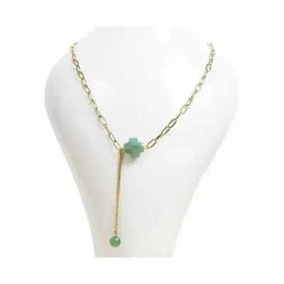 Bijoux - Collier Chaine Acier Inoxydable Doré Pendentif Croix Aventurine Verte A Facettée - ARABESK