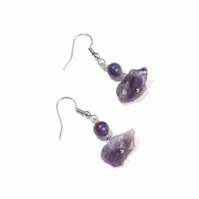 Bijoux - Boucles d'Oreilles Argentées en Acier Inoxydable Améthyste Brute A 3.5cm - ARABESK