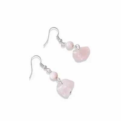 Bijoux - Boucles d'Oreilles Argentées en Acier Inoxydable Quartz Rose Brut A 3.5cm - ARABESK