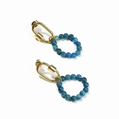 Jewelry - Gold Hoop Earrings in Blue Apatite Stainless Steel A 3.8cm - ARABESK
