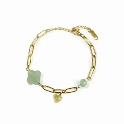 Bracelets - Bracelet  Croix Aventurine Verte A et Coeur & Acier Inoxydable Doré 16cm - ARABESK