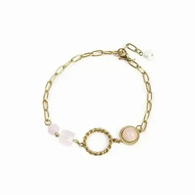 Bracelets - Bracelet Quartz Rose A Cube faceté en Acier Inoxydable Doré 23cm - ARABESK