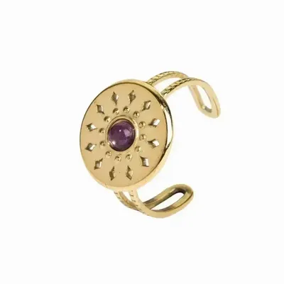 Jewelry - Amethyst Adjustable Golden Stainless Steel Ring A - ARABESK