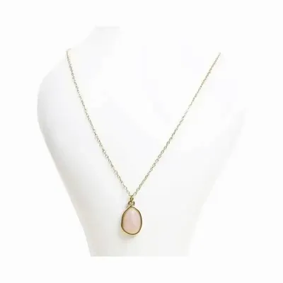 Bijoux - Collier Acier Inoxydable Doré avec Pendentif Géomètrique Quartz Rose AA 15mm - ARABESK