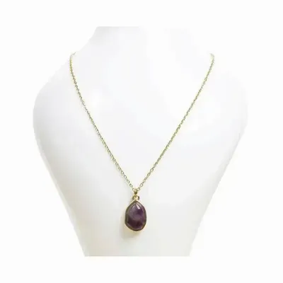 Jewelry - Golden Stainless Steel Necklace with Amethyst Geometric Pendant AA 15mm - ARABESK