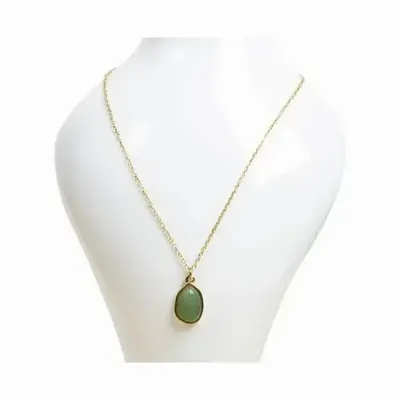Jewelry - Gold Stainless Steel Necklace with Geometric Green Aventurine Pendant A 15mm - ARABESK
