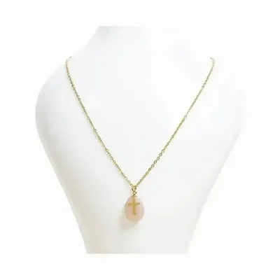 Bijoux - Collier Chaine Acier Inoxydable Doré Aventurine Pêche A & Croix - ARABESK