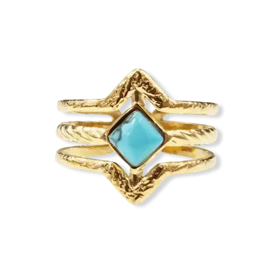 Bijoux - Bague en Acier Inoxydable Dorée Ajustable Losange Turquénite A - ARABESK