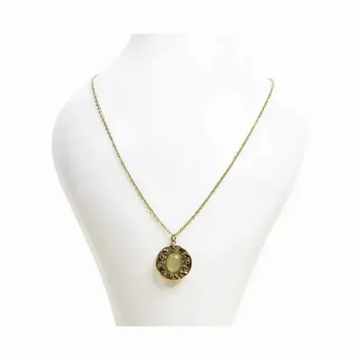 Jewelry - Gold Stainless Steel Necklace with Round Green Aventurine Pendant A - ARABESK