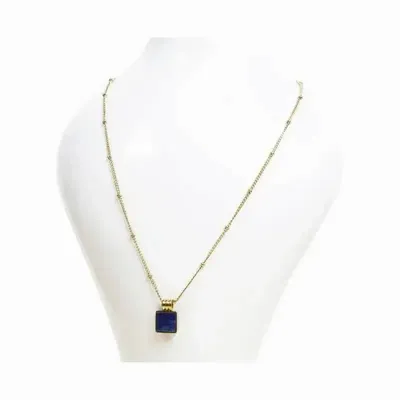 Bijoux - Collier Chaine Acier Inoxydable Doré Pendentif Carré Lapis Lazuli AA - ARABESK