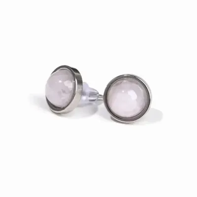 Jewelry - Round Stainless Steel Rose Quartz Stud Earrings 10mm - ARABESK