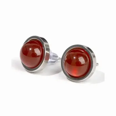 Jewelry - Round Stainless Steel Red Agate Stud Earrings 10mm - ARABESK
