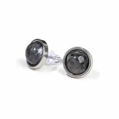 Bijoux - Boucles d'Oreilles Ronde en Acier Inoxydable Larvikite A stud 10mm - ARABESK