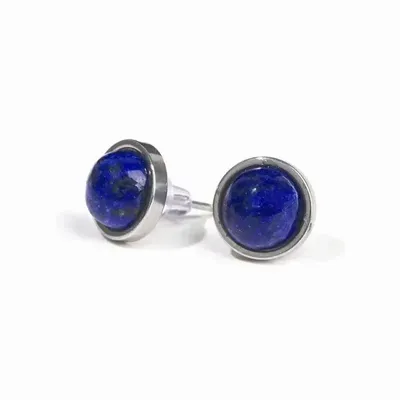 Bijoux - Boucles d'Oreilles Ronde en Acier Inoxydable Lapis Lazuli A stud 10mm - ARABESK