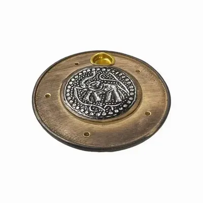 Scents - Elephant Round Wooden Incense Holder 10cm x10 - ARABESK