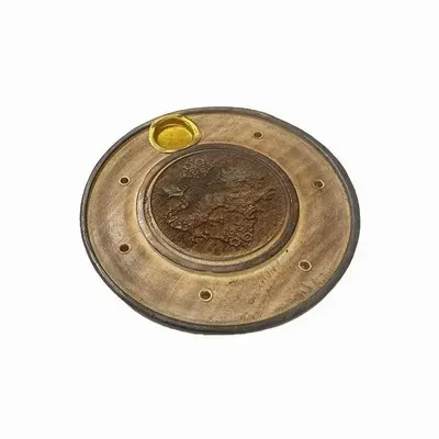 Senteurs - Porte Encens en Bois Rond Ciselé Dragon 10cm x10 - ARABESK