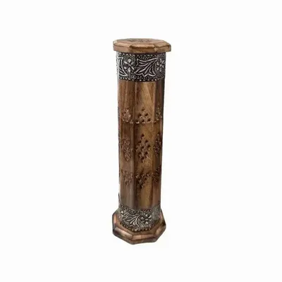 Scents - Octagonal Tower Incense Holder in Mango Wood and Metal 30cm x2 - ARABESK