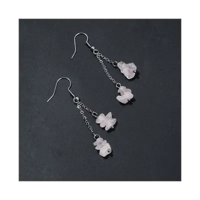 Bijoux - Boucles d'Oreilles Baroque Argentées en Acier Inoxydable Quartz Rose 6cm - ARABESK